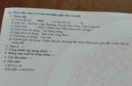 ĐẤT ĐẸP - GIÁ TỐT - Chính Chủ Cần Bán Nhanh Lô Đất Xã Đức Lập Thượng, Đức Hòa, Long An